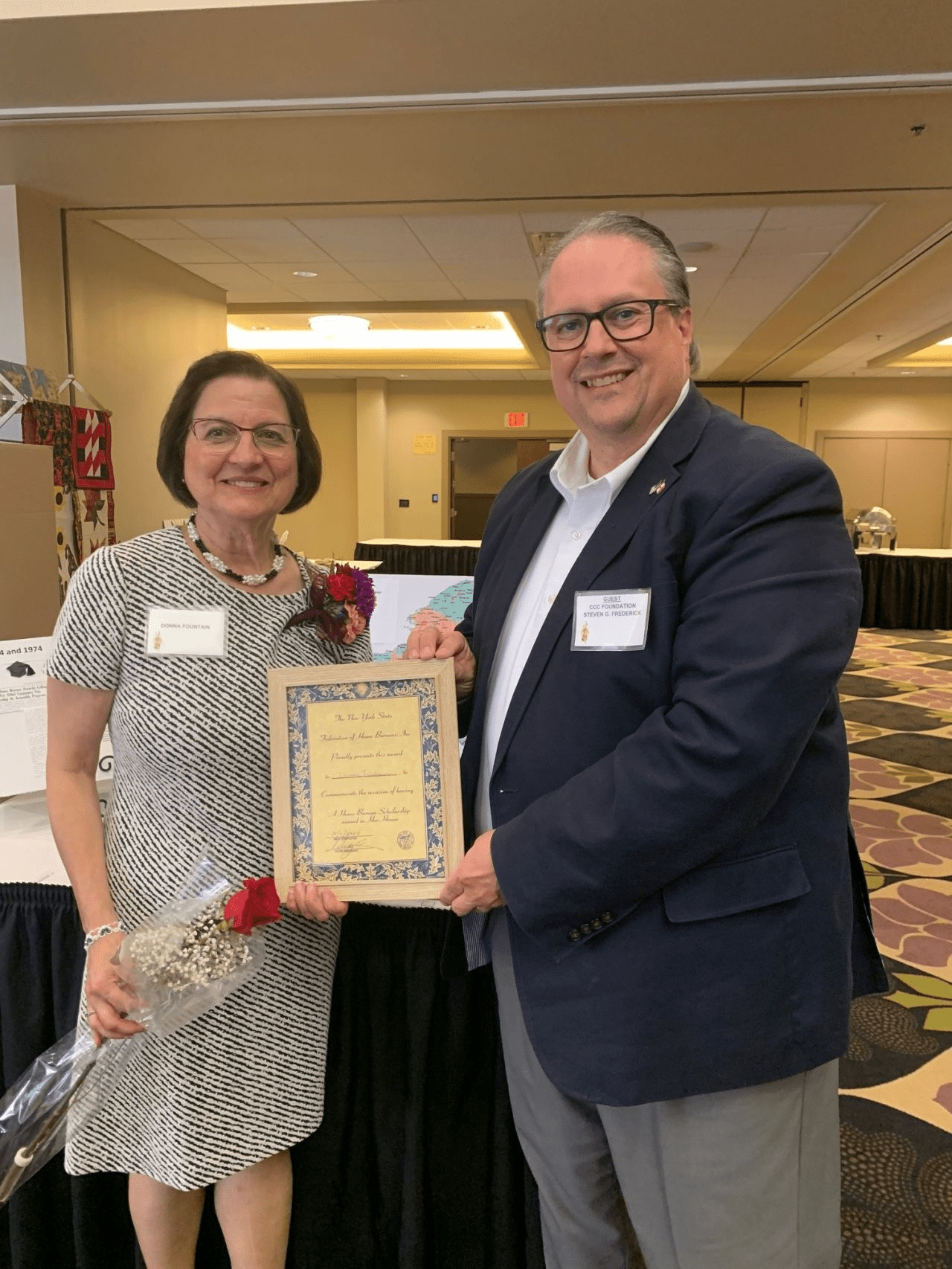 Donna Fountain and Steve Frederick with Scholarship 